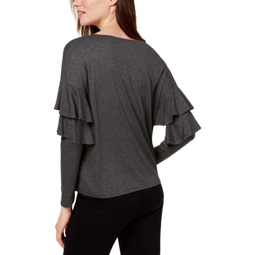 CeCe Women's Tiered Ruffled Shoulder Ribbed Top - Picture 3 of 4
